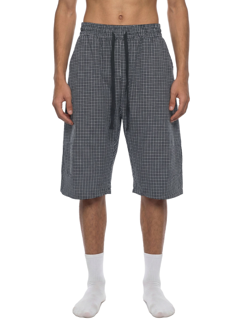 Unisex Black Plaid Loose Capri Shorts