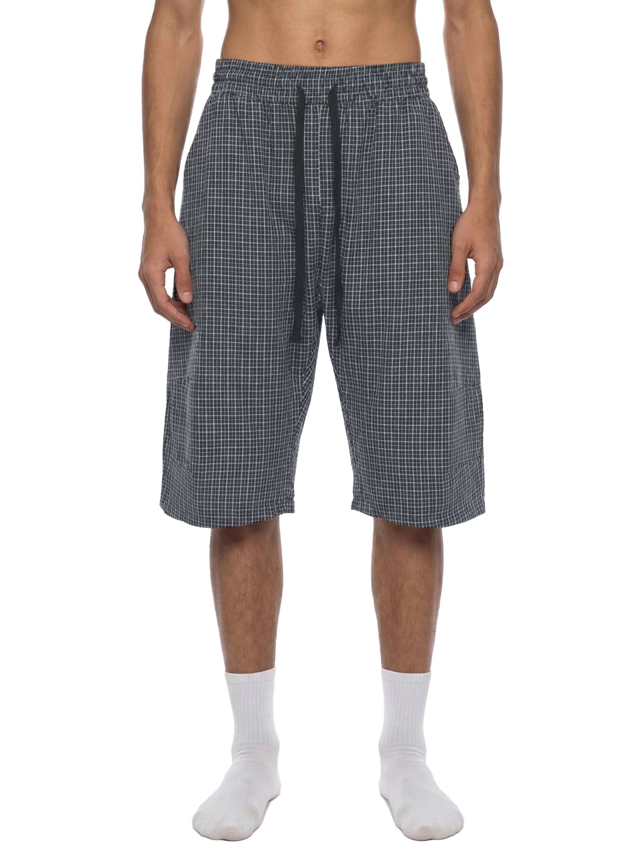 Unisex Black Plaid Loose Capri Shorts