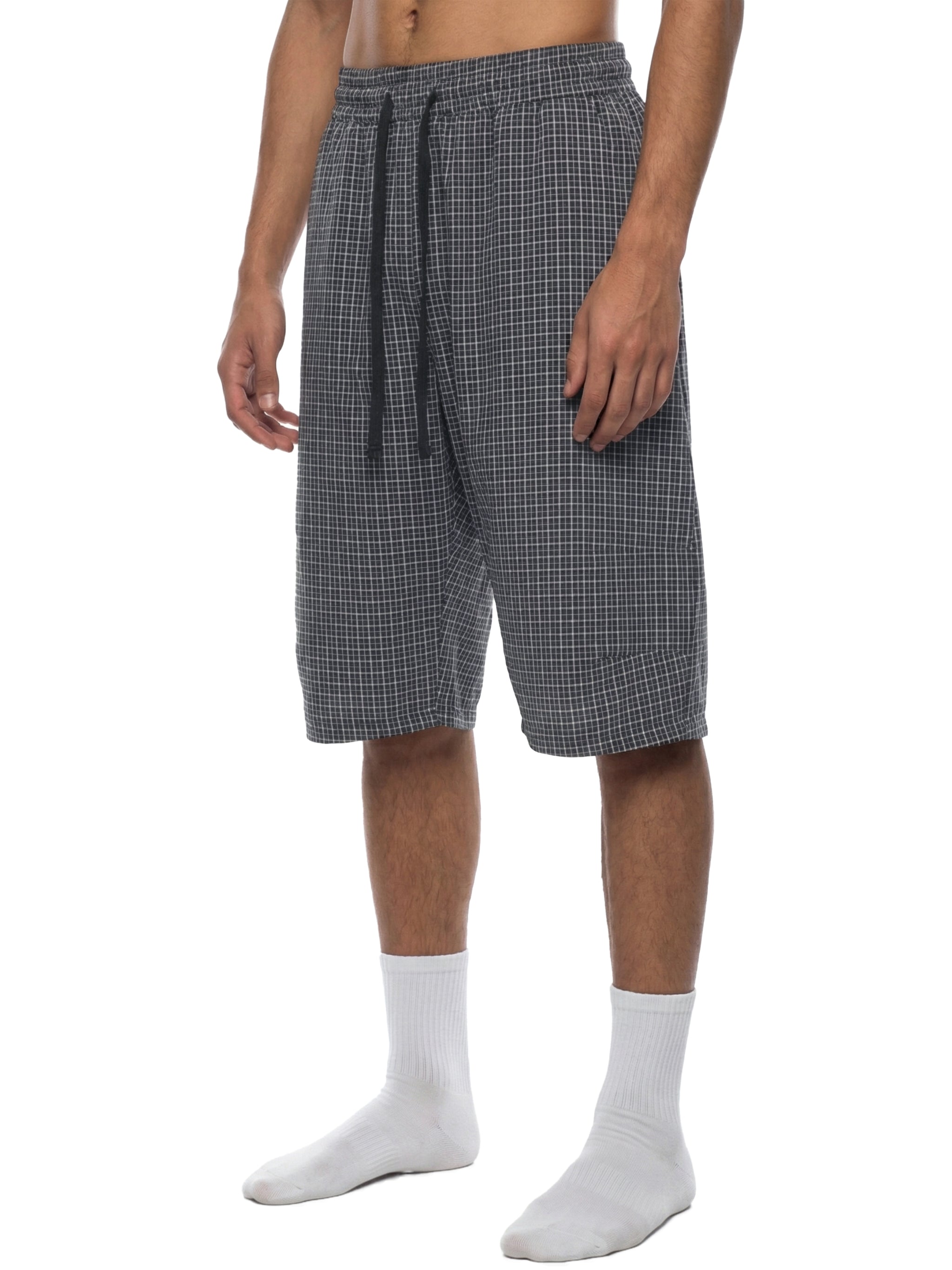 Unisex Black Plaid Loose Capri Shorts