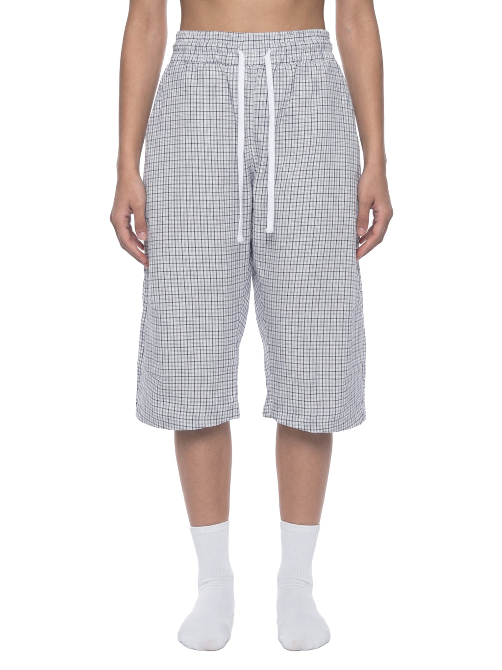 Unisex White Plaid Loose Capri Shorts