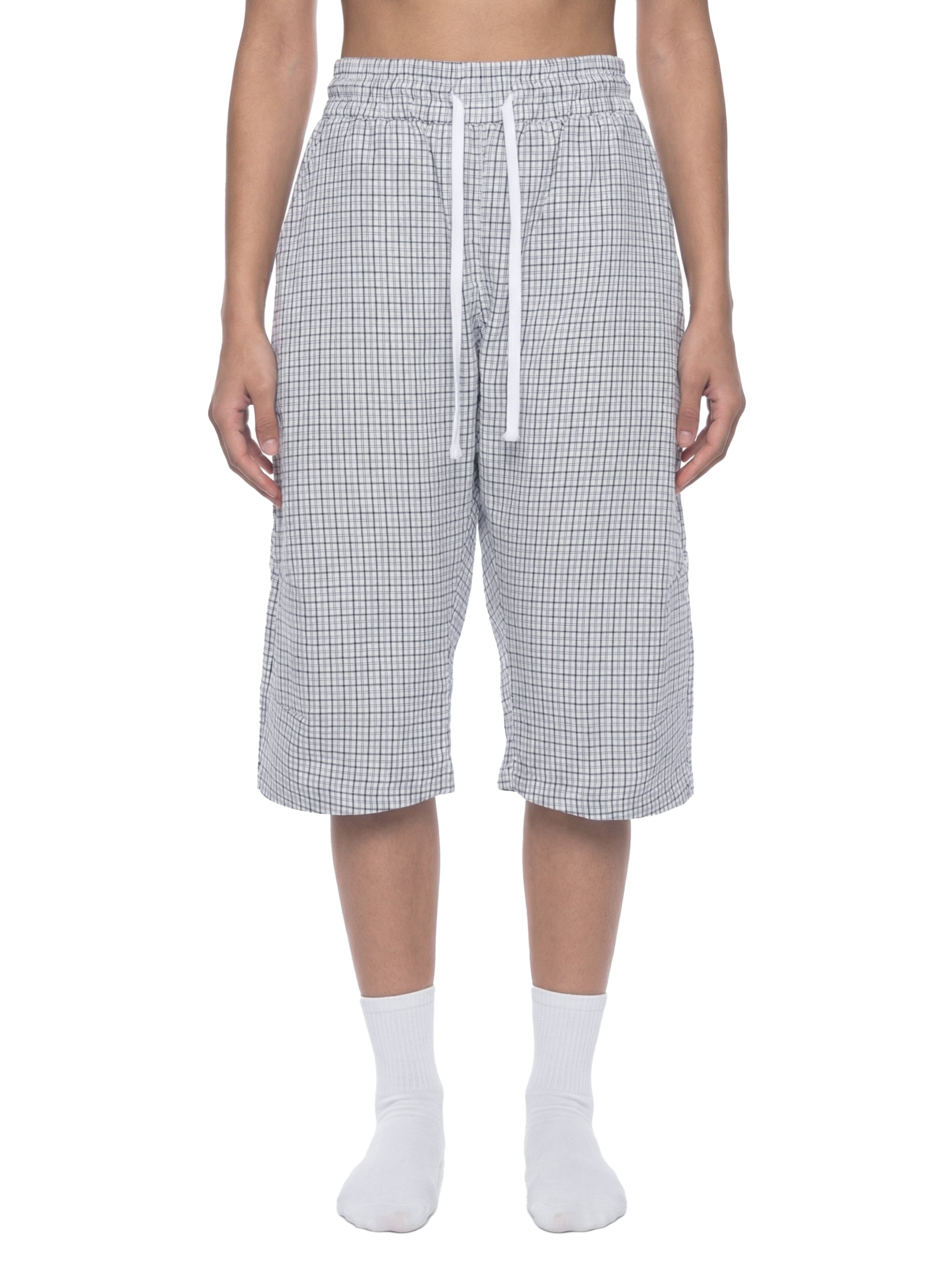 Unisex White Plaid Loose Capri Shorts