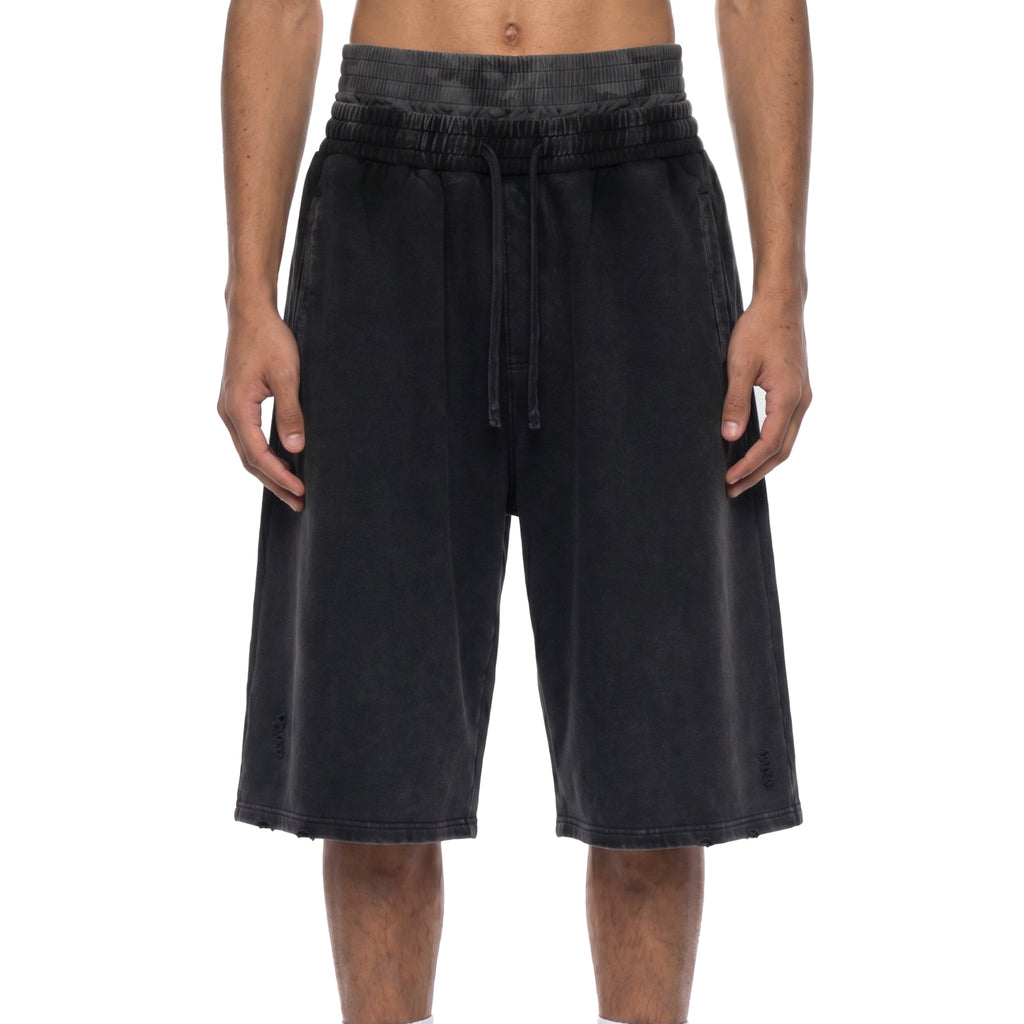 Unisex Vintage Wash Distressed Wide Leg Shorts