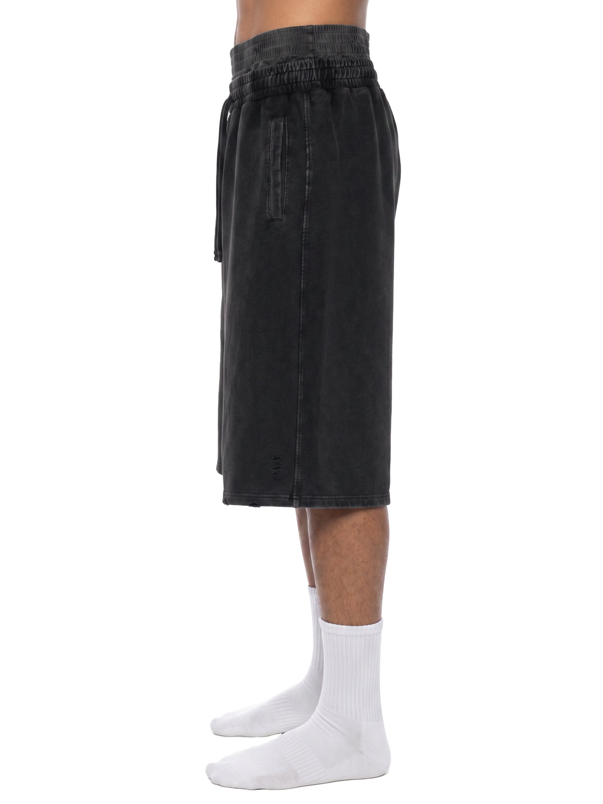 Unisex Vintage Wash Distressed Wide Leg Shorts